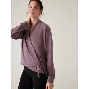 ATHLETA Retroterry Damask Mauve Cotton Terry Wrap Cardigan Sweatshirt, Size S